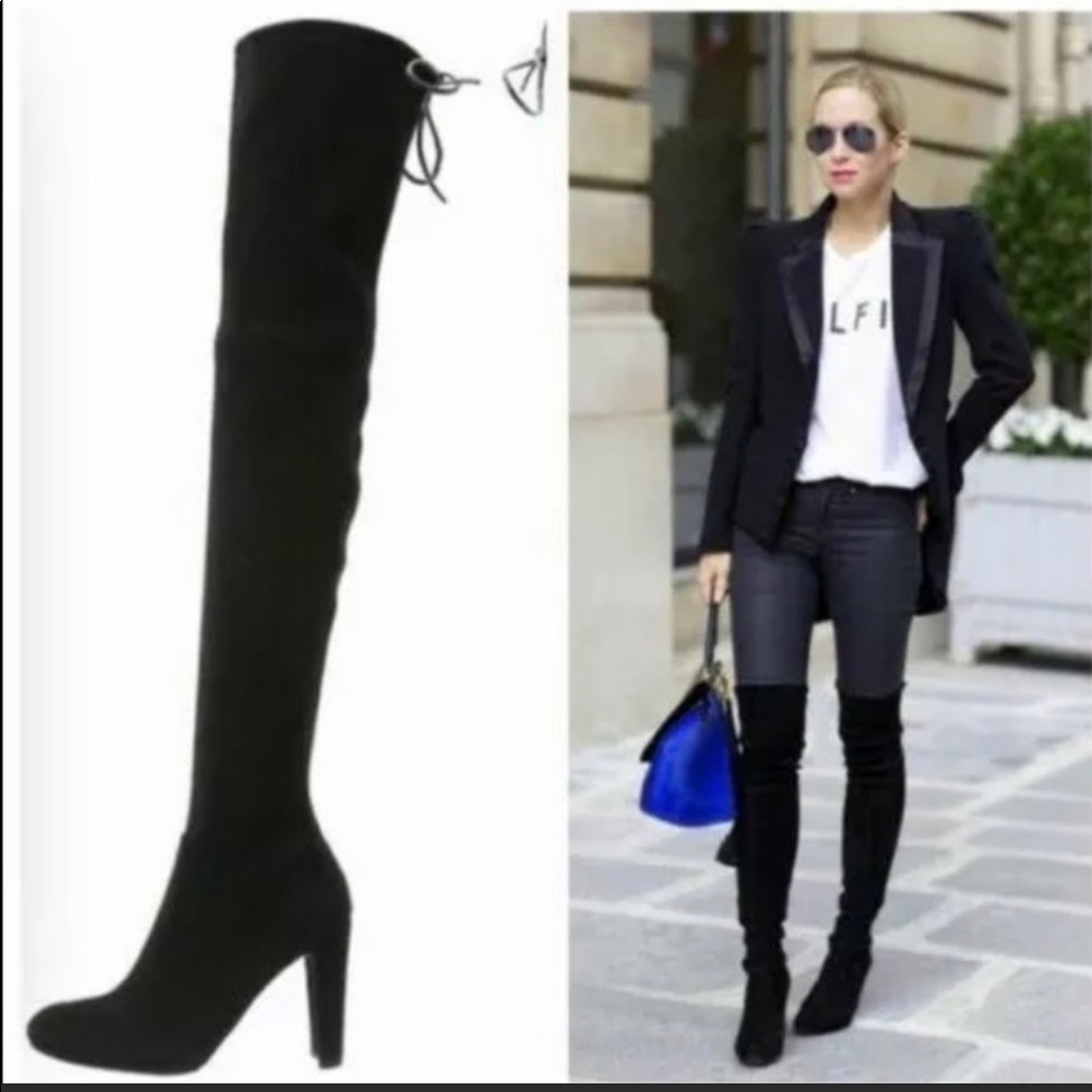 Stuart Weitzman Highland black suede OTK boots 8.5